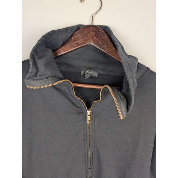 J Crew Men's Half Zip Black Pullover Sweatshirt Mens Small 100% Cotton Preppy - Picture 2 of 12